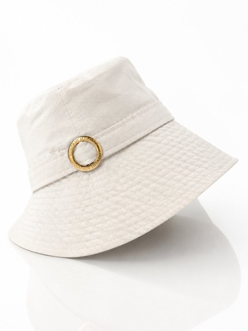 BADGLEY MISCHKA Ivory Linen Bucket Wide Floppy Sun Hat Buckle